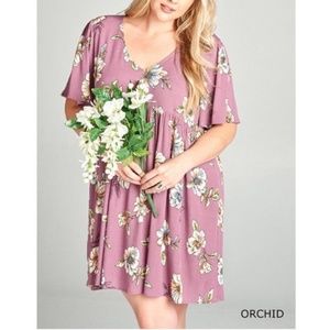 Plus Pink Purple Floral Boho Babydoll Tunic Dress